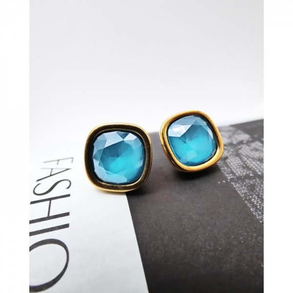 Golden Treasure Earrings with Swarovski Light Blue