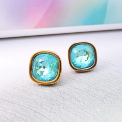 Golden Treasure Earrings with Swarovski Cyan