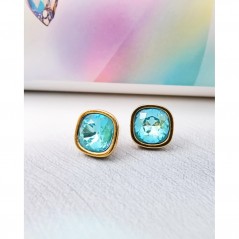 Golden Treasure Earrings with Swarovski Cyan