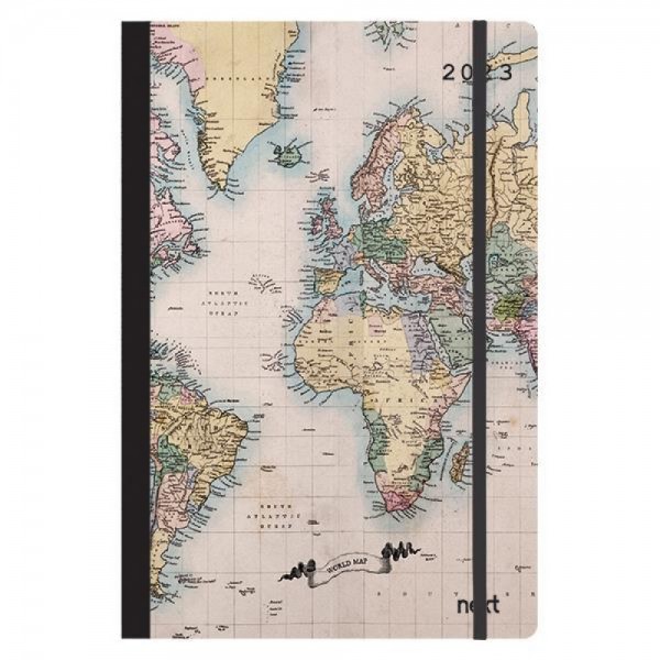 Daily calendar 2023 12x17cm. Trends flexi with World Map II rubber band