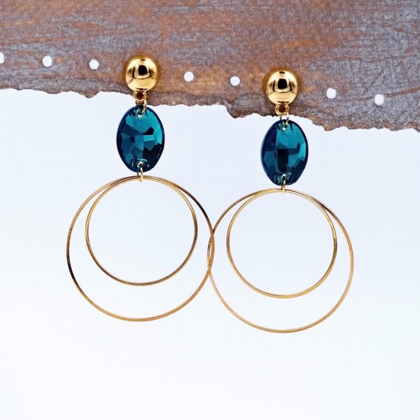 Hoop earrings Precious crystal blue