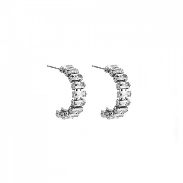 Stainless steel hoop earrings with zircon crystals