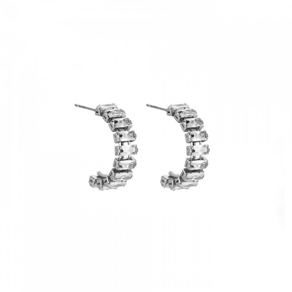 Stainless steel hoop earrings with zircon crystals