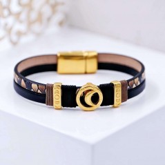 Leather bracelet with gold-plated elements