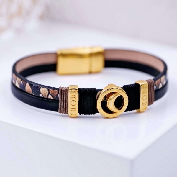 Leather bracelet with gold-plated elements