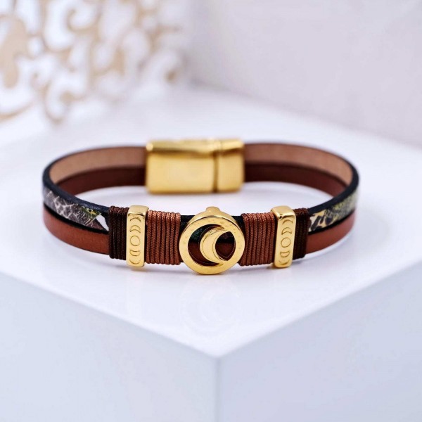 Leather bracelet with gold-plated and brown elements