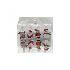 Christmas Wooden Pegs Snowman/Santa Claus Set of 8