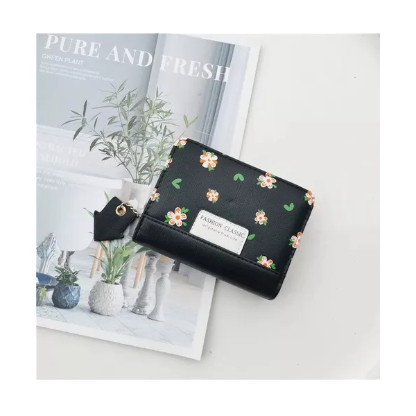 Women's black wallet with flowers 278300