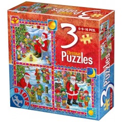 Puzzle 3 sets 6-9-16 PCS. Christmas D-Toys 75582