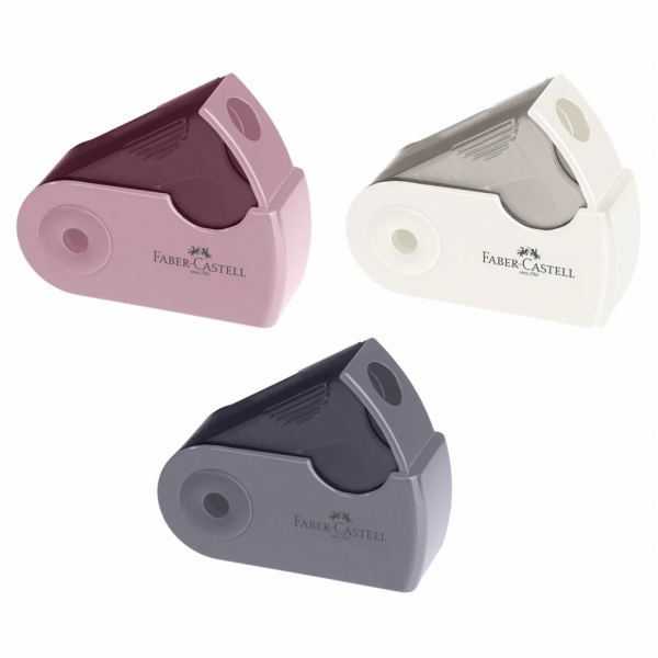 Ξύστρα Faber-Castell μονή mini sleeve ροζ/ γκρι/ λευκή