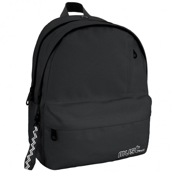 Must Monochrome RPET Backpack Black 2 central pockets