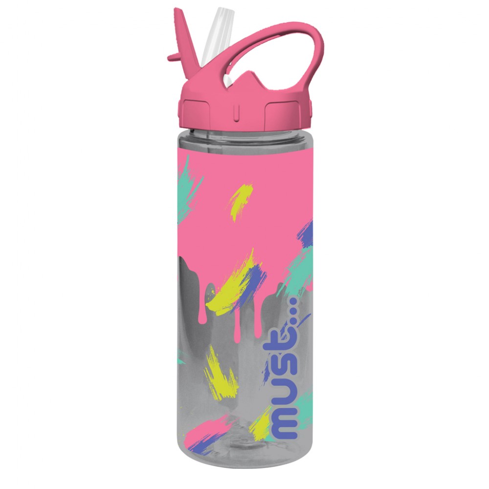 Water Canteen Plastic 500ml with a straw Must Pink