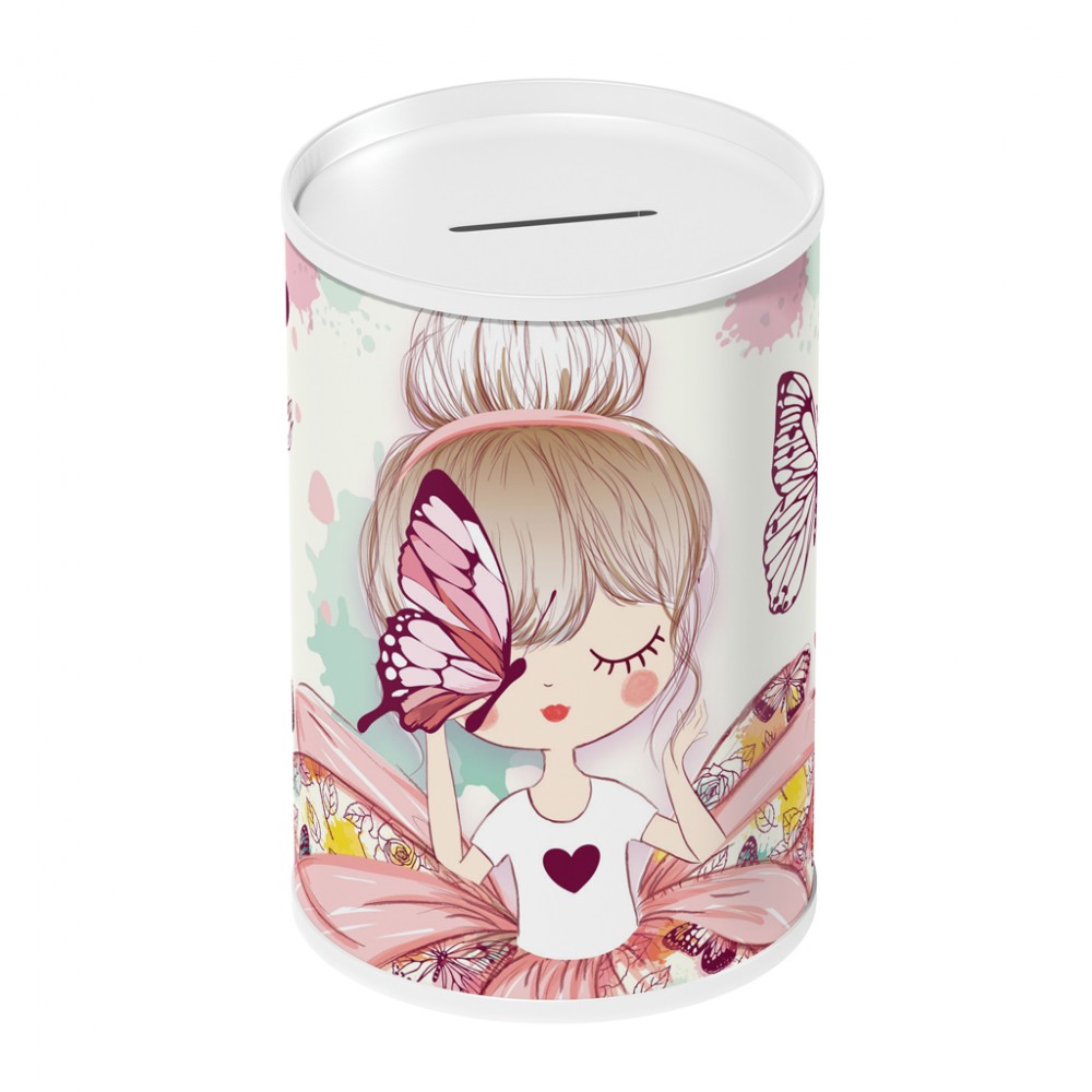 Must metal money box 10x15cm. Butterfly Girl