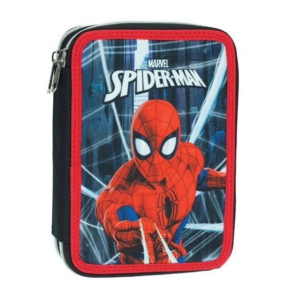 Double Full Pencil Case Spiderman Black City Gim