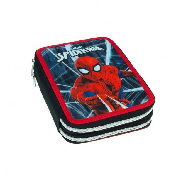 Double Full Pencil Case Spiderman Black City Gim