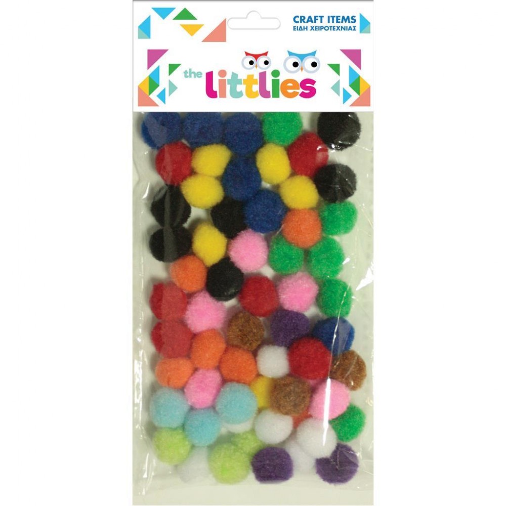 Handicraft colored pom poms 60pcs. 15mm. The Littlies