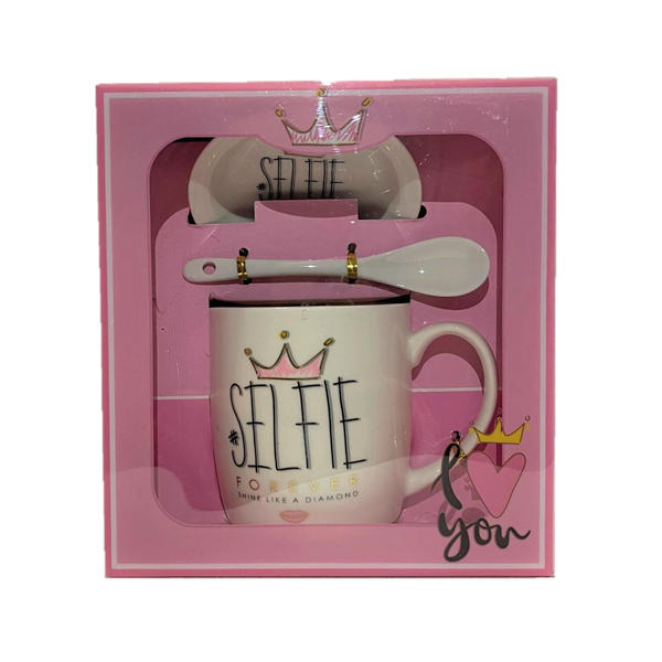 "Selfie" mug set with plate and spoon
