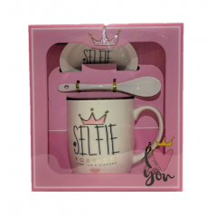 "Selfie" mug set with plate and spoon