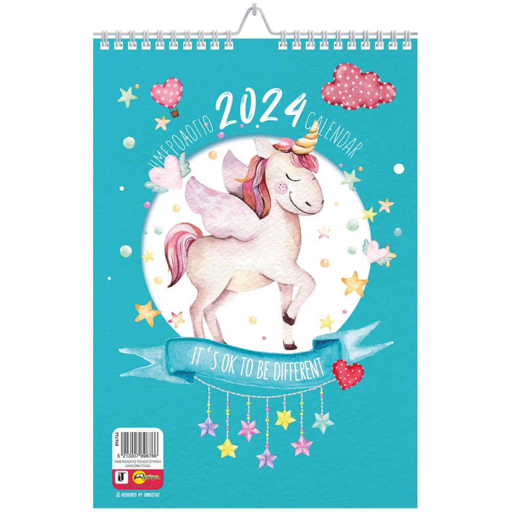 Unicorn Wall Calendar 17x25 2024