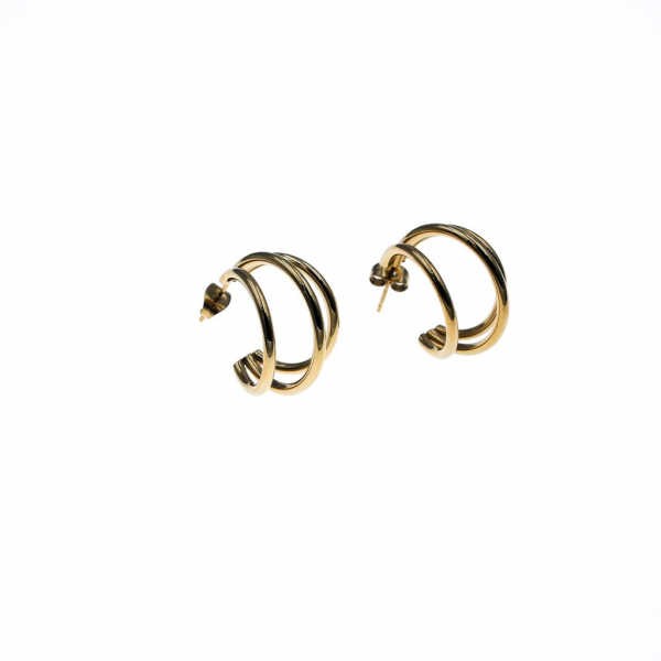 Steel stud earrings with triple hoop