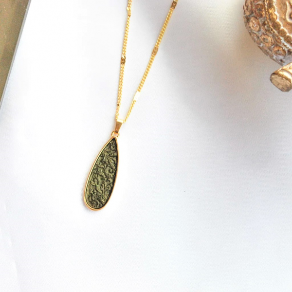 Olive enamel drop necklace