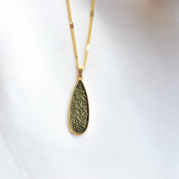 Olive enamel drop necklace