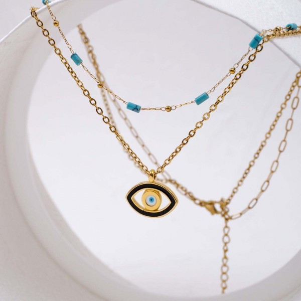 Double Enamel Eye Necklace