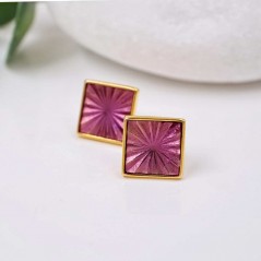 Handmade stud earrings with coral enamel