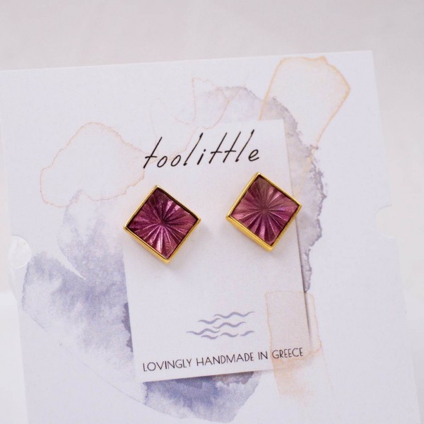 Handmade stud earrings with coral enamel