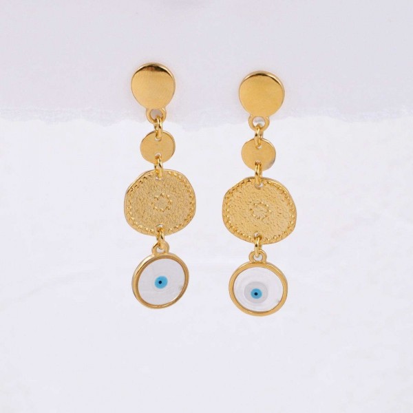 Gold plated eye drop earrings transparent