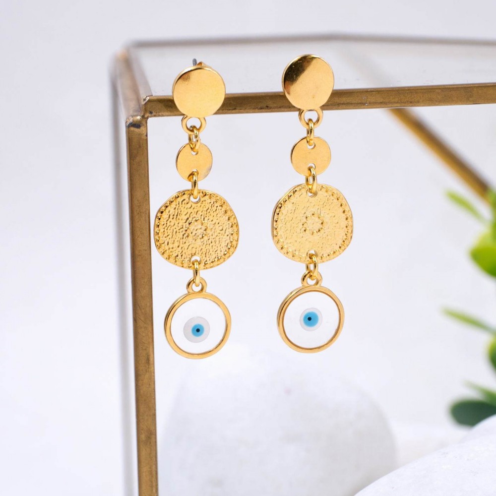 Gold plated eye drop earrings transparent