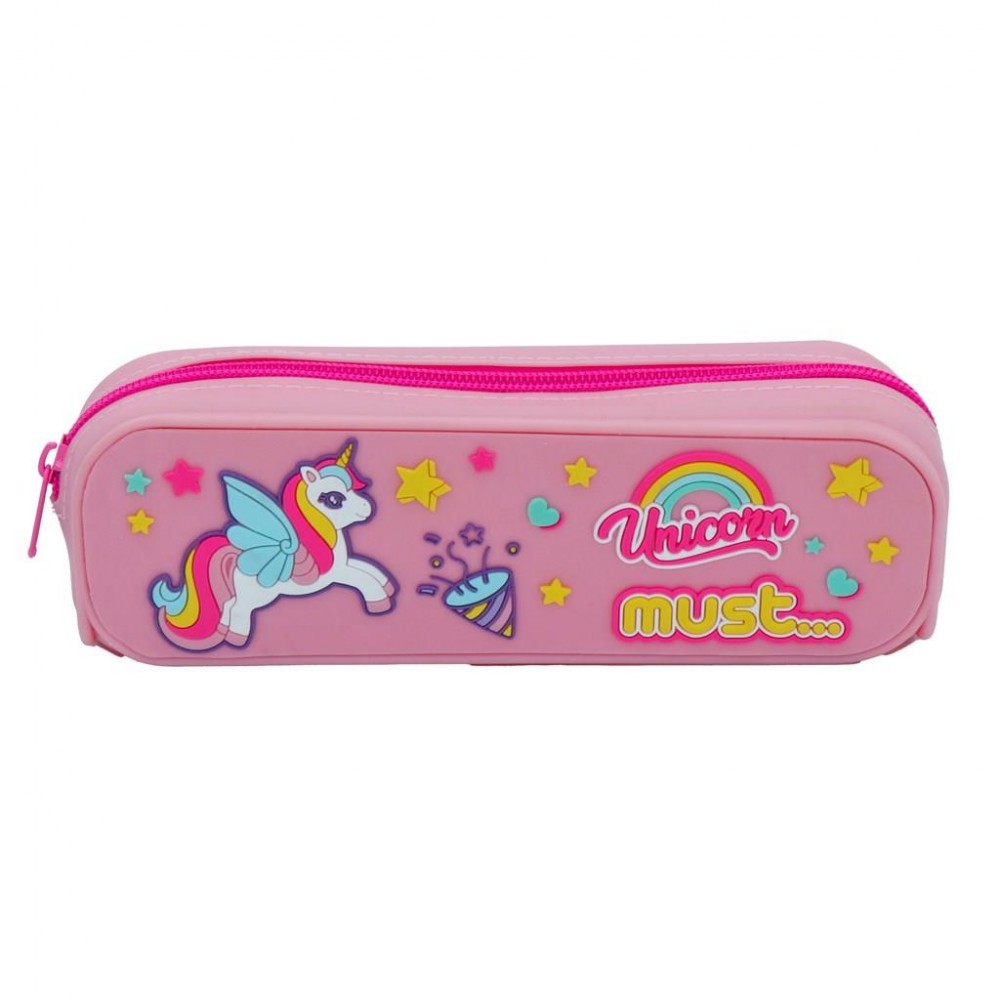 Silicone Barrel Pencil Case Unicorn 3D Focus Must