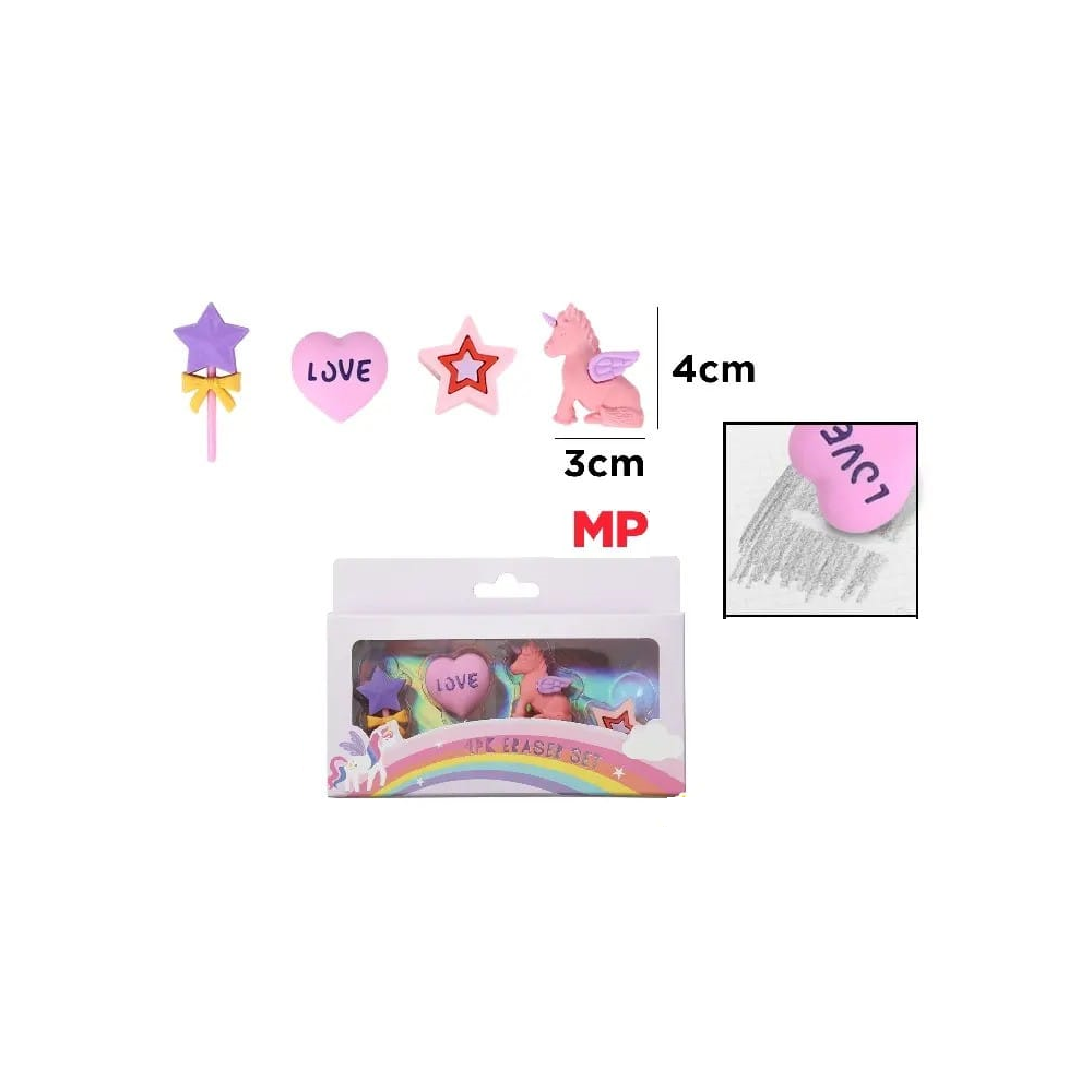 Set of Love Unicorn Erasers 4 pcs. (UN23017)