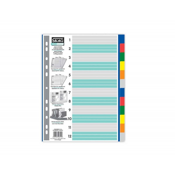 Index P.P. Colored A4 (12F) Skag Economy Divider