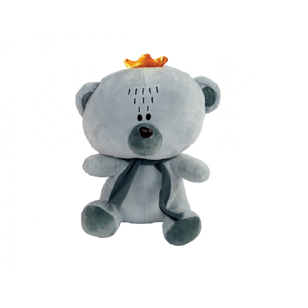 Plush Gray Teddy Bear with crown 38 cm.