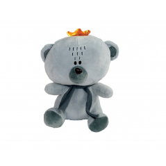 Plush Gray Teddy Bear with crown 38 cm.