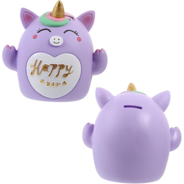 Piggy Bank Purple Unicorn "Happy Day"