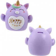 Piggy Bank Purple Unicorn "Happy Day"