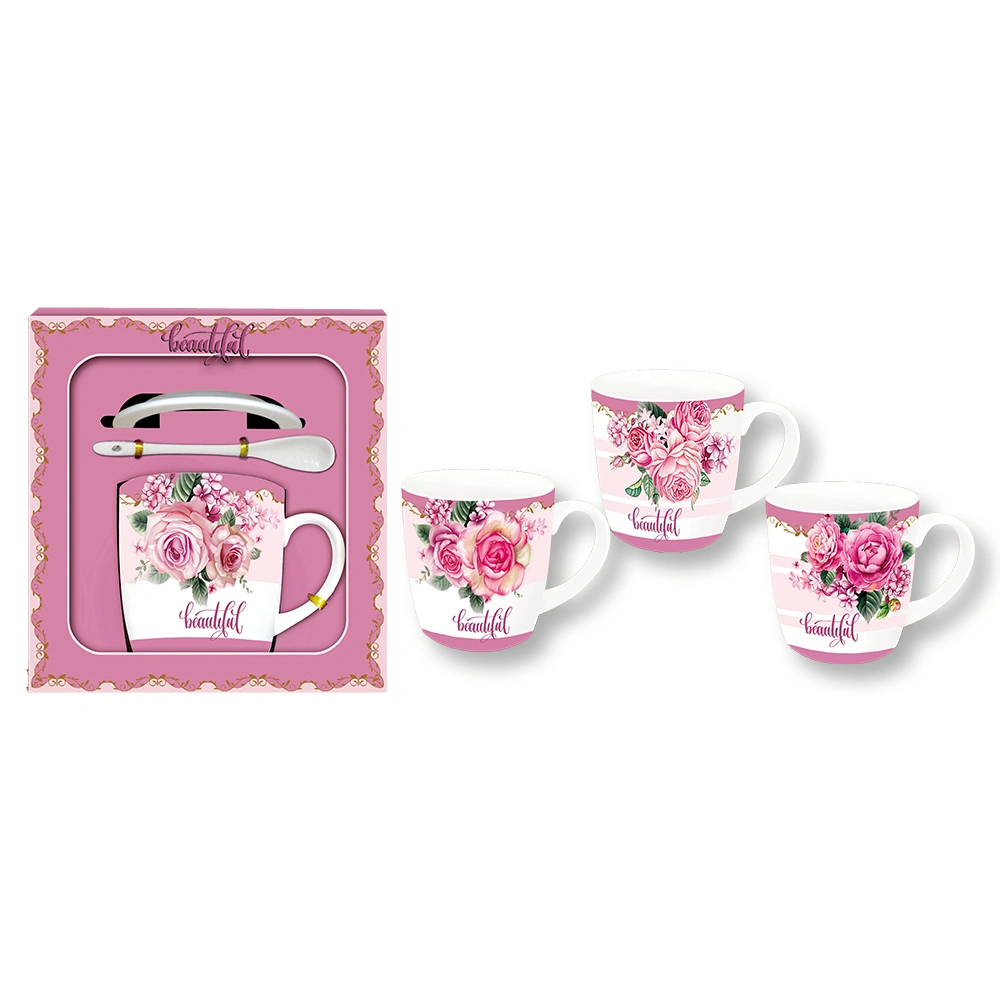 Gift set: Mug with saucer and spoon - Beautiful