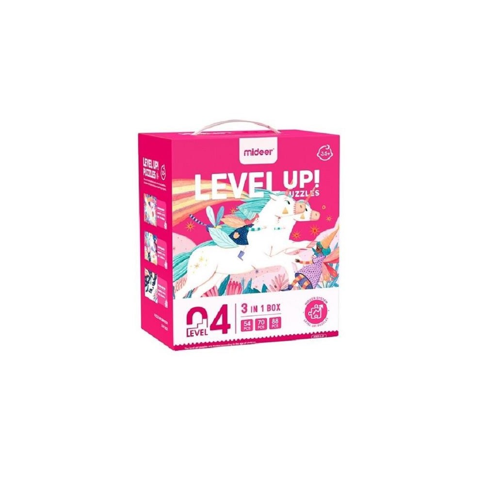 3 in 1 puzzle - Level Up 4 "Unicorn" (54,70 & 88pcs)