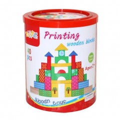 Colored wooden blocks 40 pcs. in a round gift box